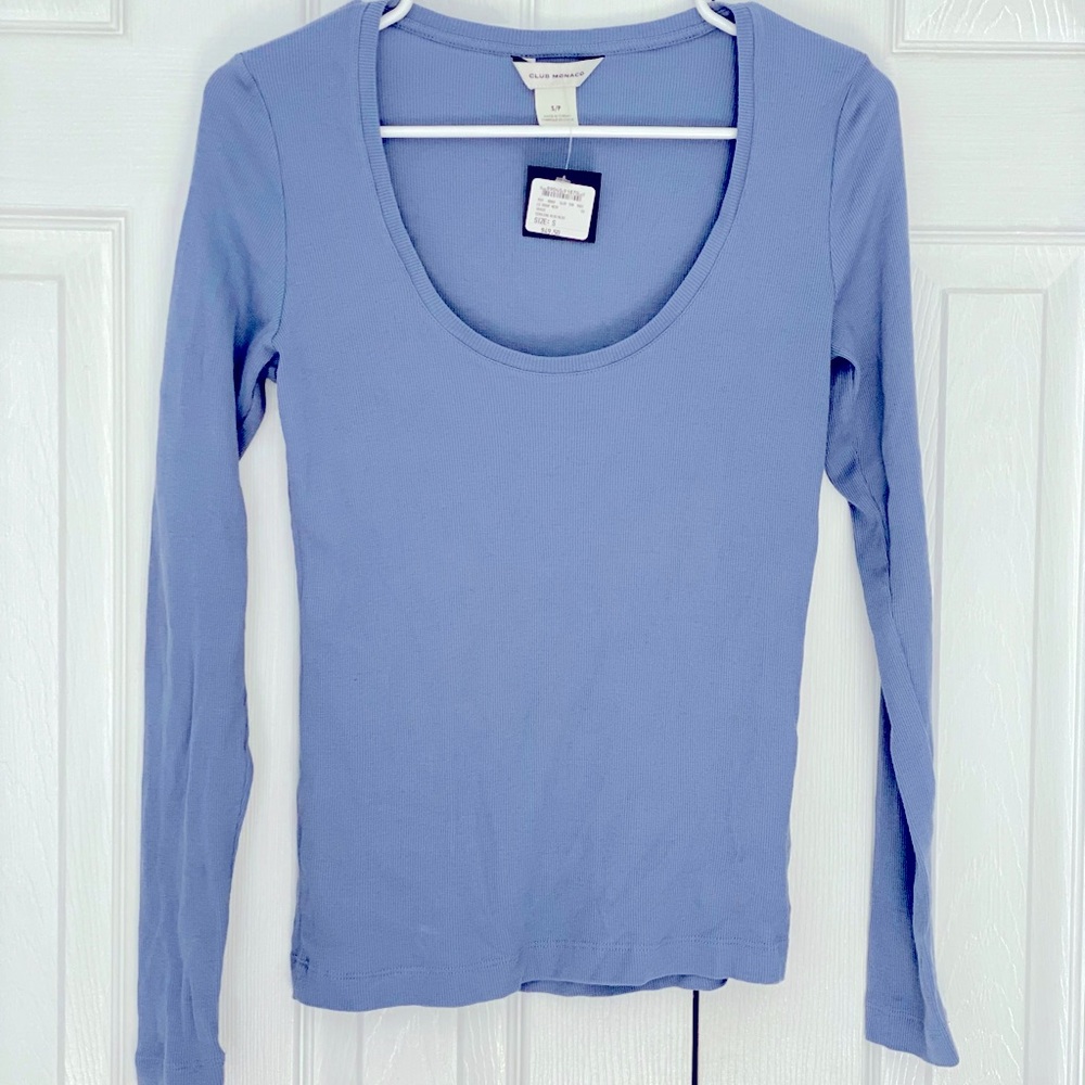 NWT Ralph Lauren - Club Monaco, Rib Knit, Long Sleeve Scoop Neck Top, Size Small